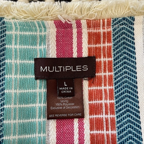 Multiples striped tassel fringe bohemian look open front jacket in a size large - Picture 6 of 16